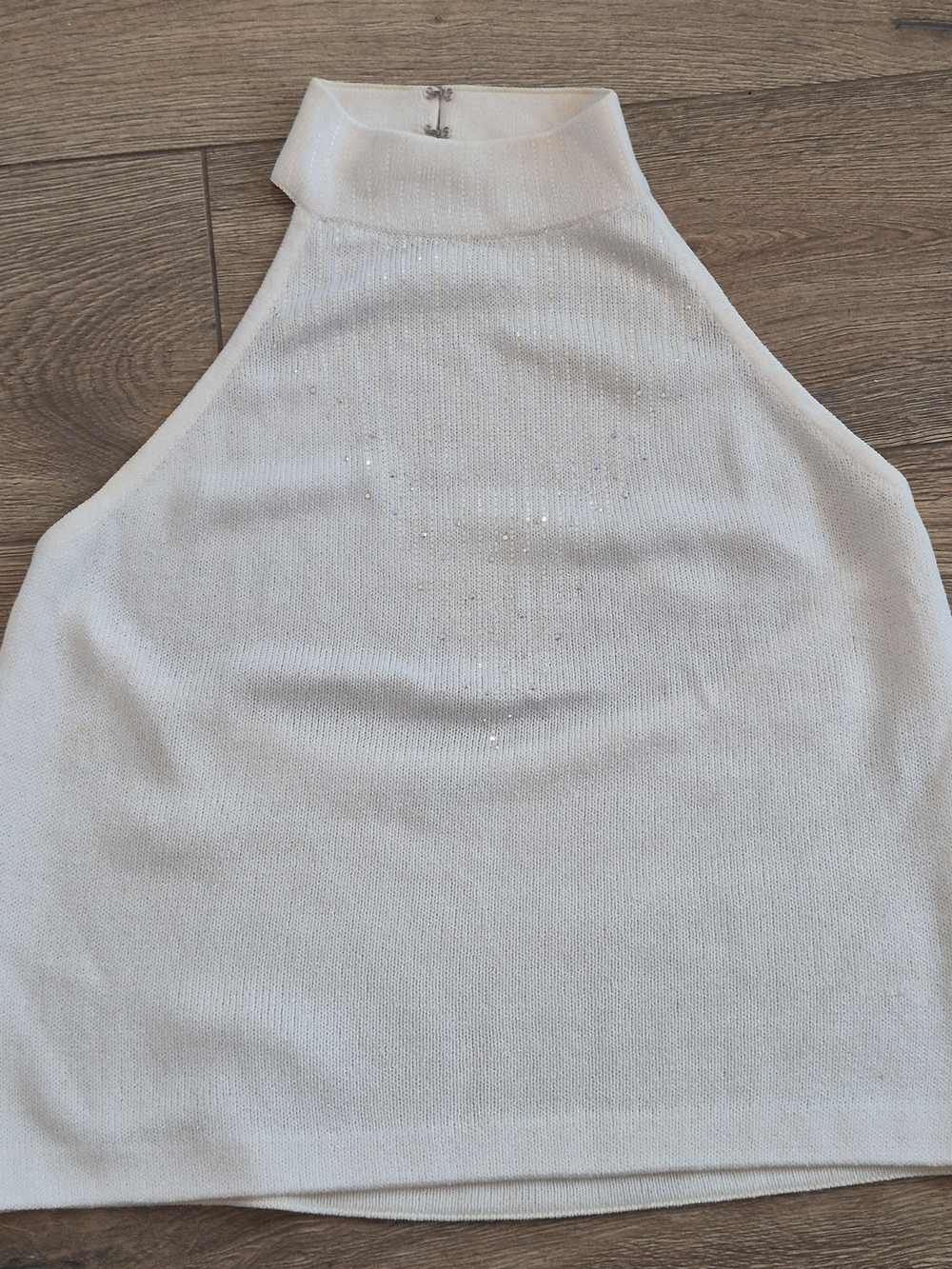 St. John Ivory Knit Tank with Subtle Sheen, Open Back, High Neck Size 8